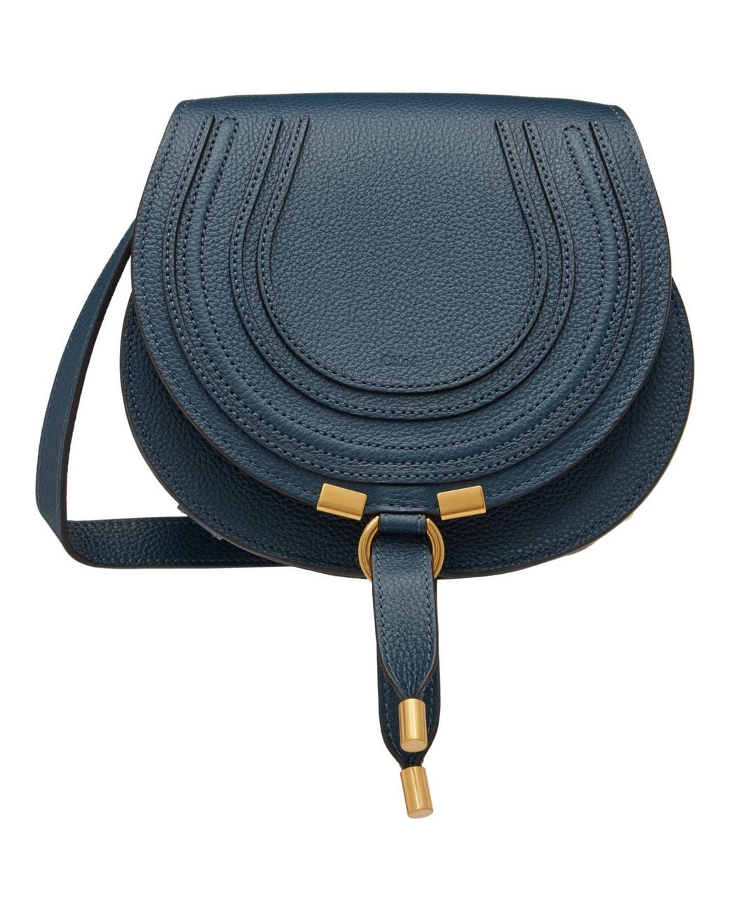 Chloé Blue Grained Leather Small Marcie Saddle Bag