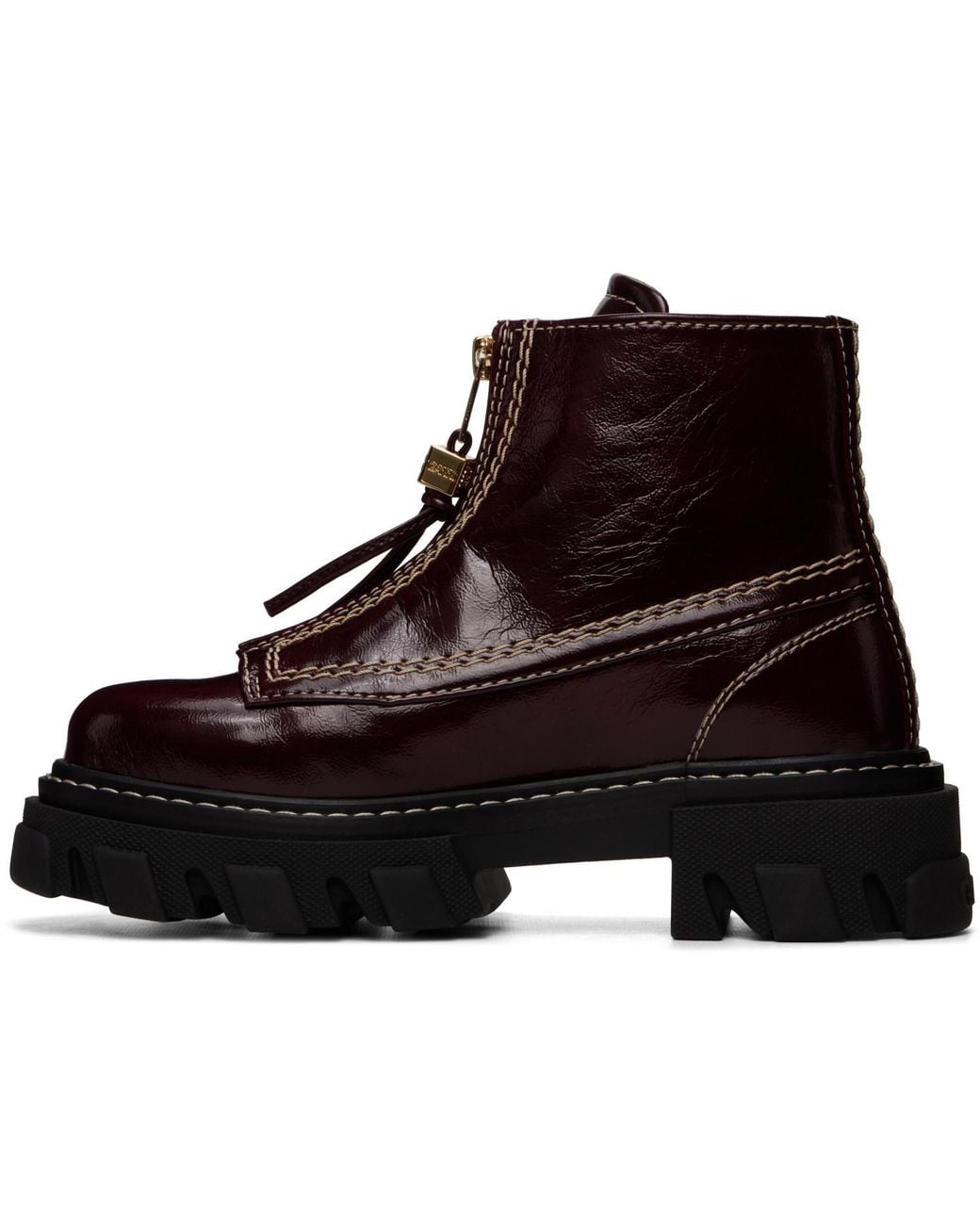 Ganni Brown Burgundy Cleated Boots