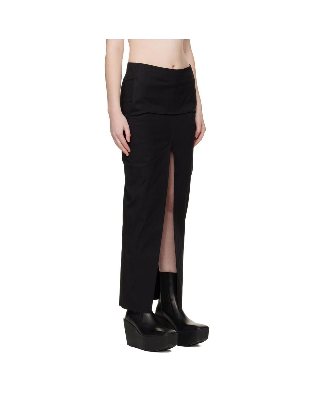 Rick Owens Black Temple Sliced Midi Skirt