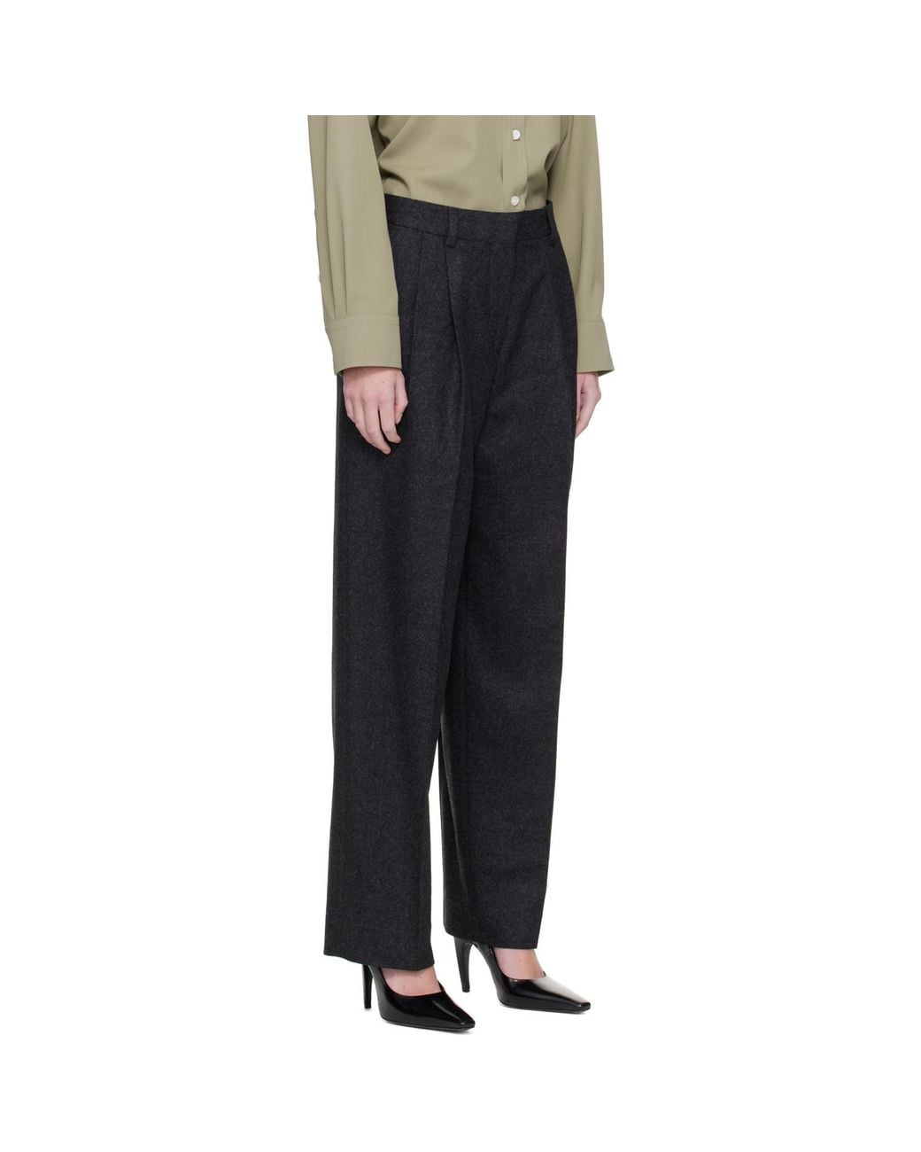 Totême  Black Double-Pleat Winter Trousers