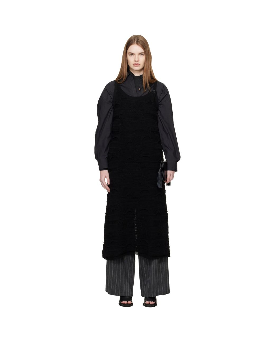 Y's Yohji Yamamoto Black Solid Knit Arranged Strap Midi Dress