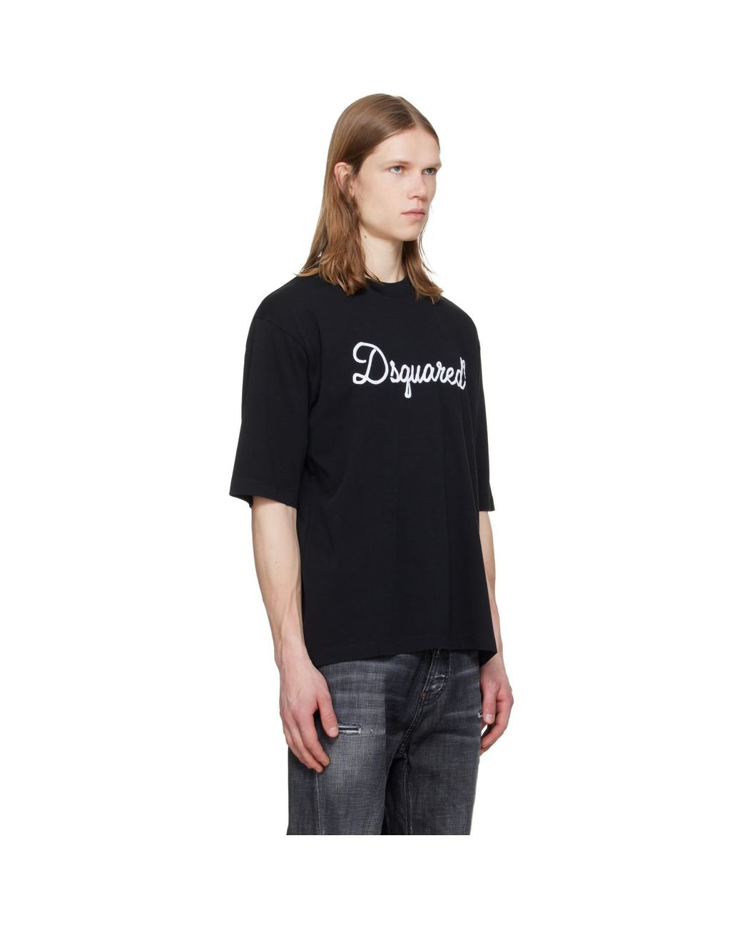 DSquared² Black Embroidered Loose Fit T-Shirt for men