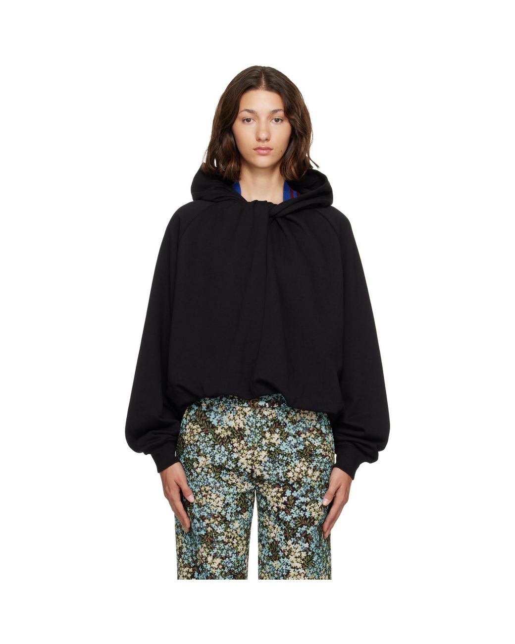 Dries Van Noten Black Draped Cotton Hoodie