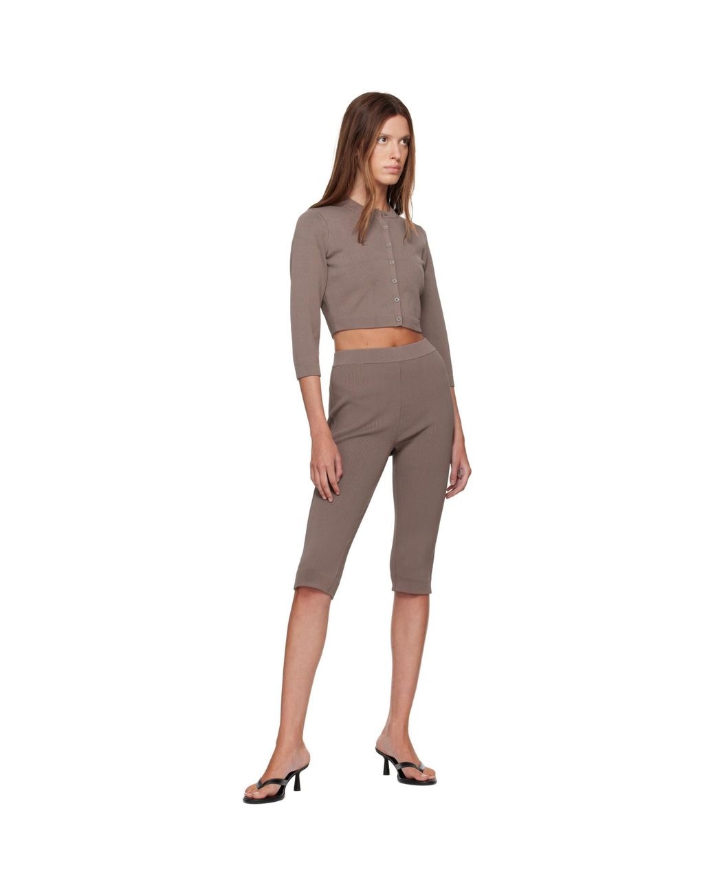 Skims Brown Taupe Refined Knit Cropped Cardigan
