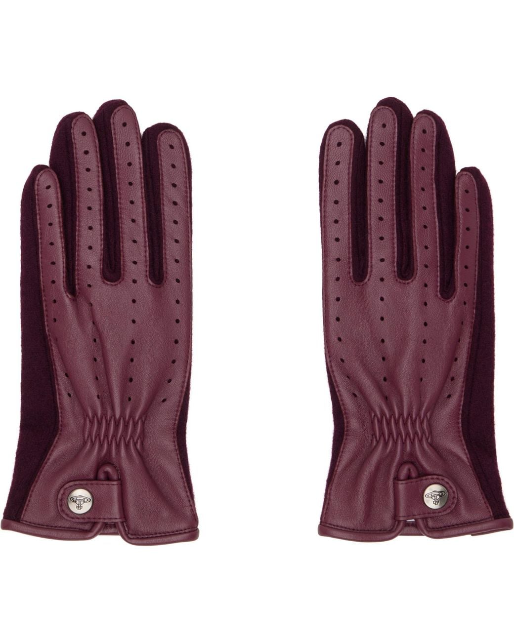 Vivienne Westwood Purple Burgundy Leather & Wool Gloves