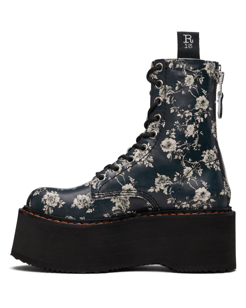 R13 Black Off- Double Stack Boots