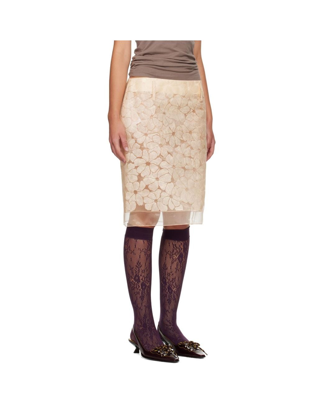 Marni Natural Off- Floral Paper Midi Skirt