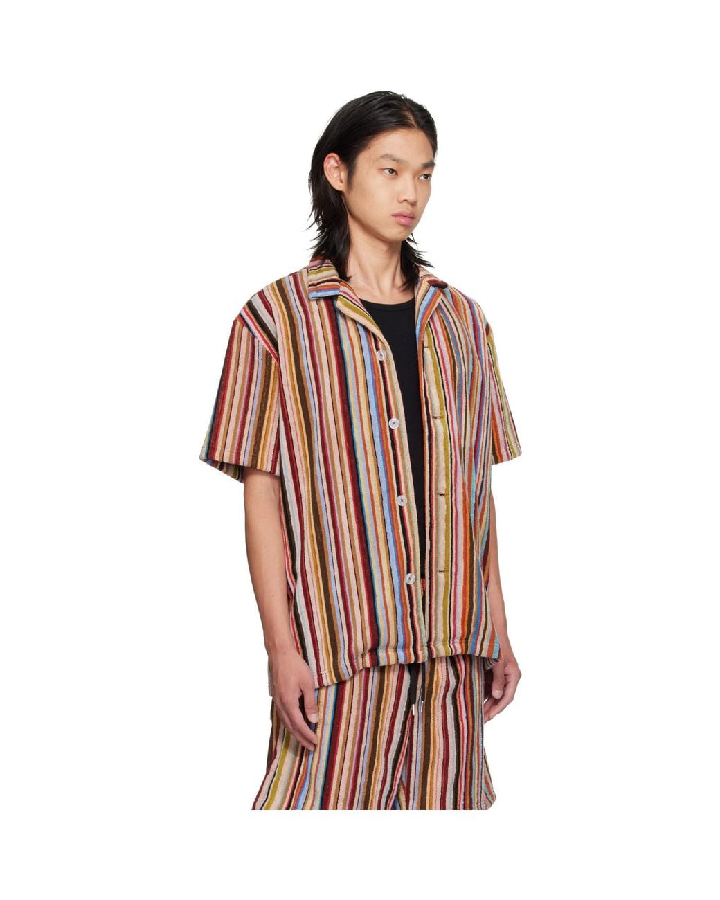 Paul Smith Brown 'Signature Stripe' Towelling Lounge Shirt for men
