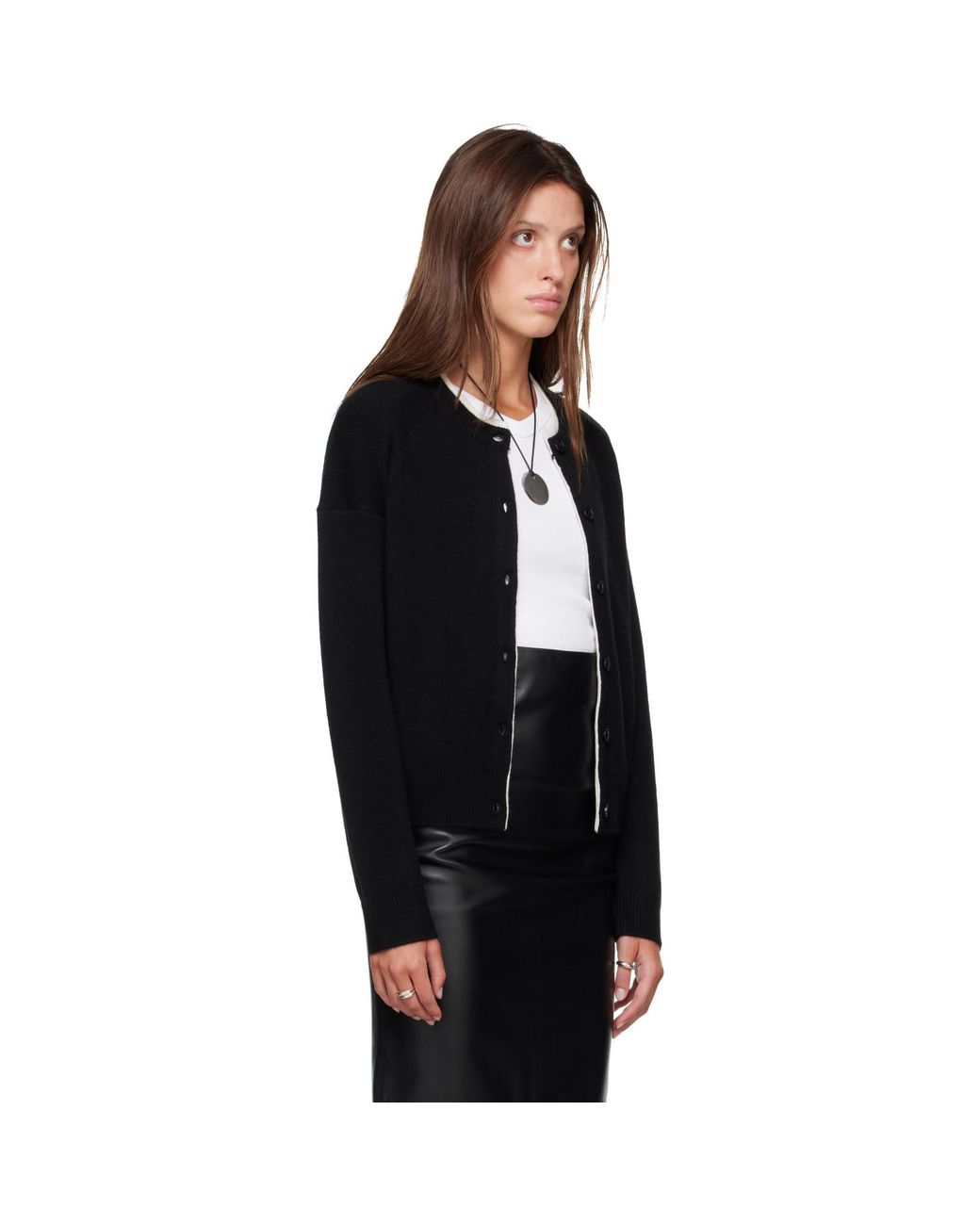 Loulou de Saison Black Nicola Bicolor Cashmere Cardigan