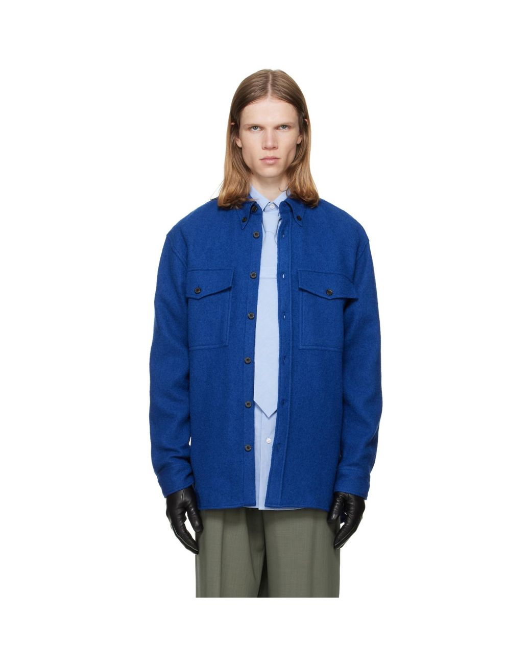 Dries Van Noten Blue Wool Overshirt for men