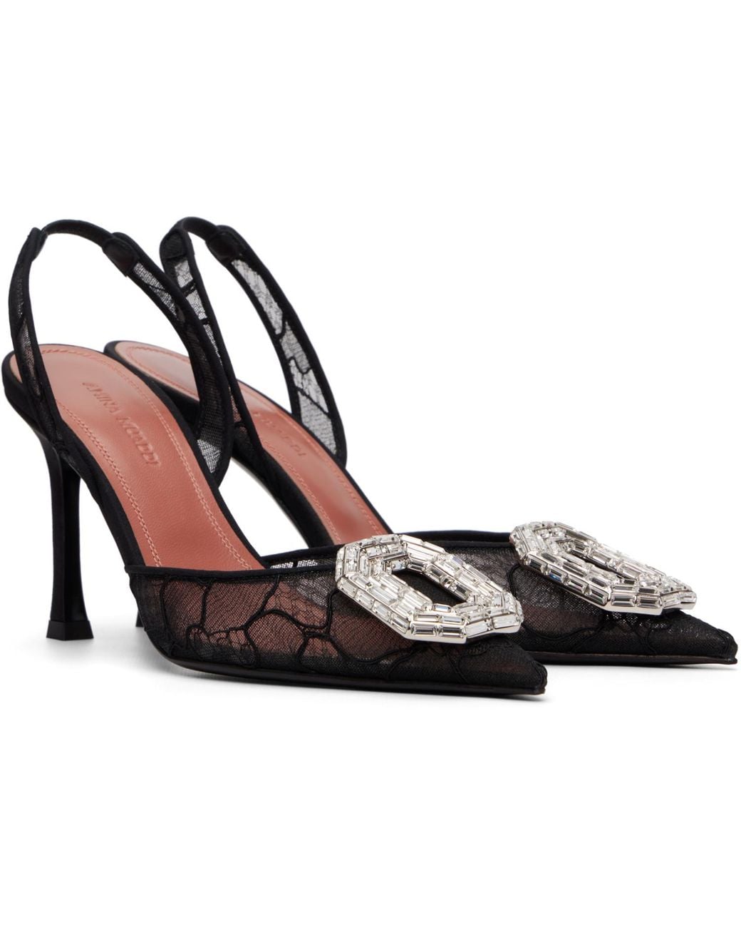 AMINA MUADDI Black Camelia Lace Sling 90 Heels