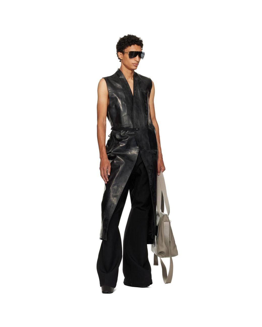 Rick Owens Black Tower Long Lab Leather Vest for men