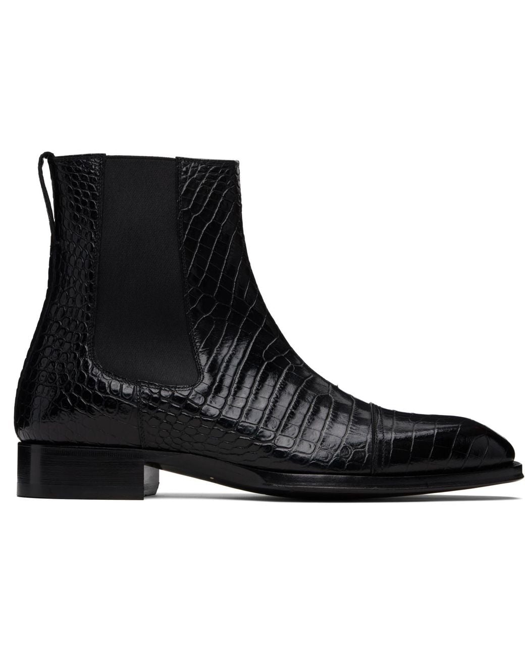 Tom Ford Black Shiny Printed Croc Elkan Chelsea Boots for men