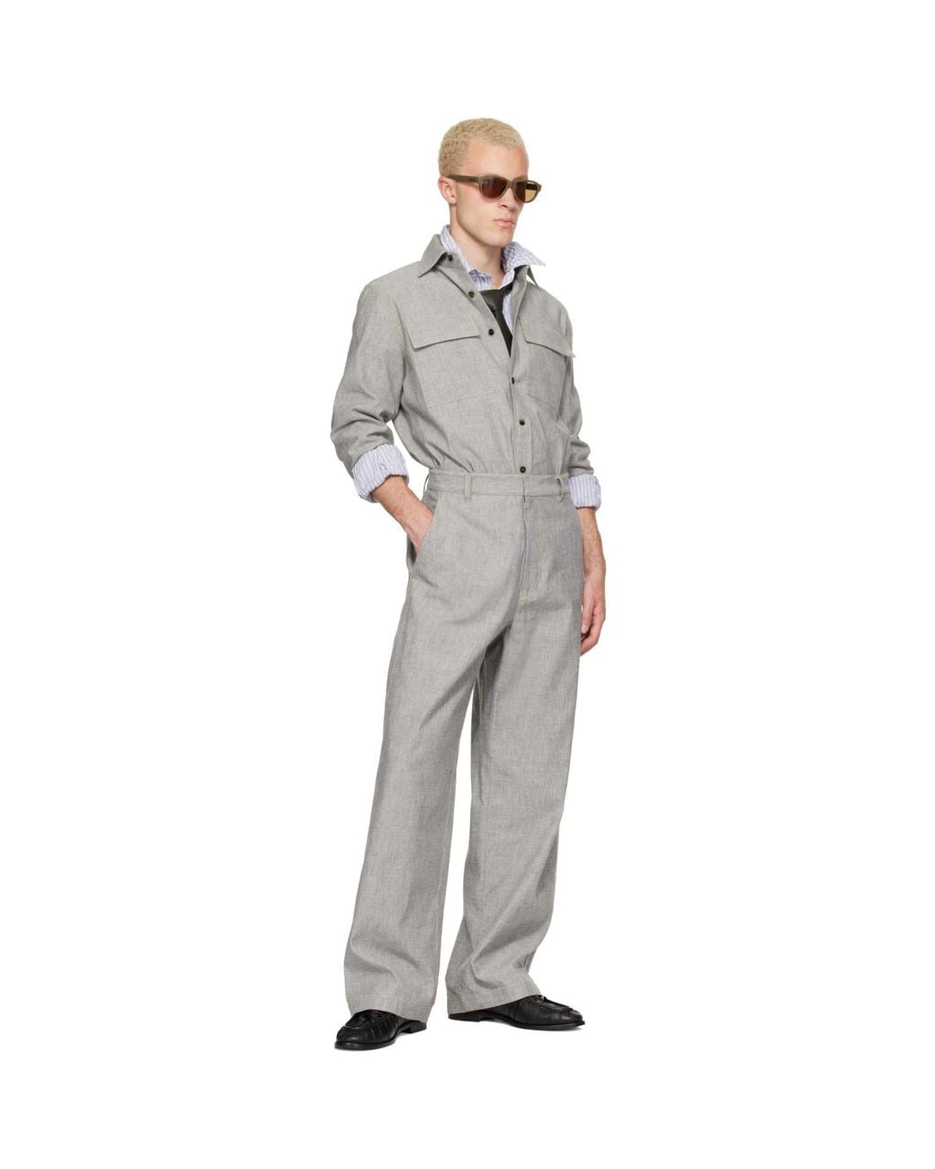 Bottega Veneta Gray Cotton Wide Leg Trousers for men