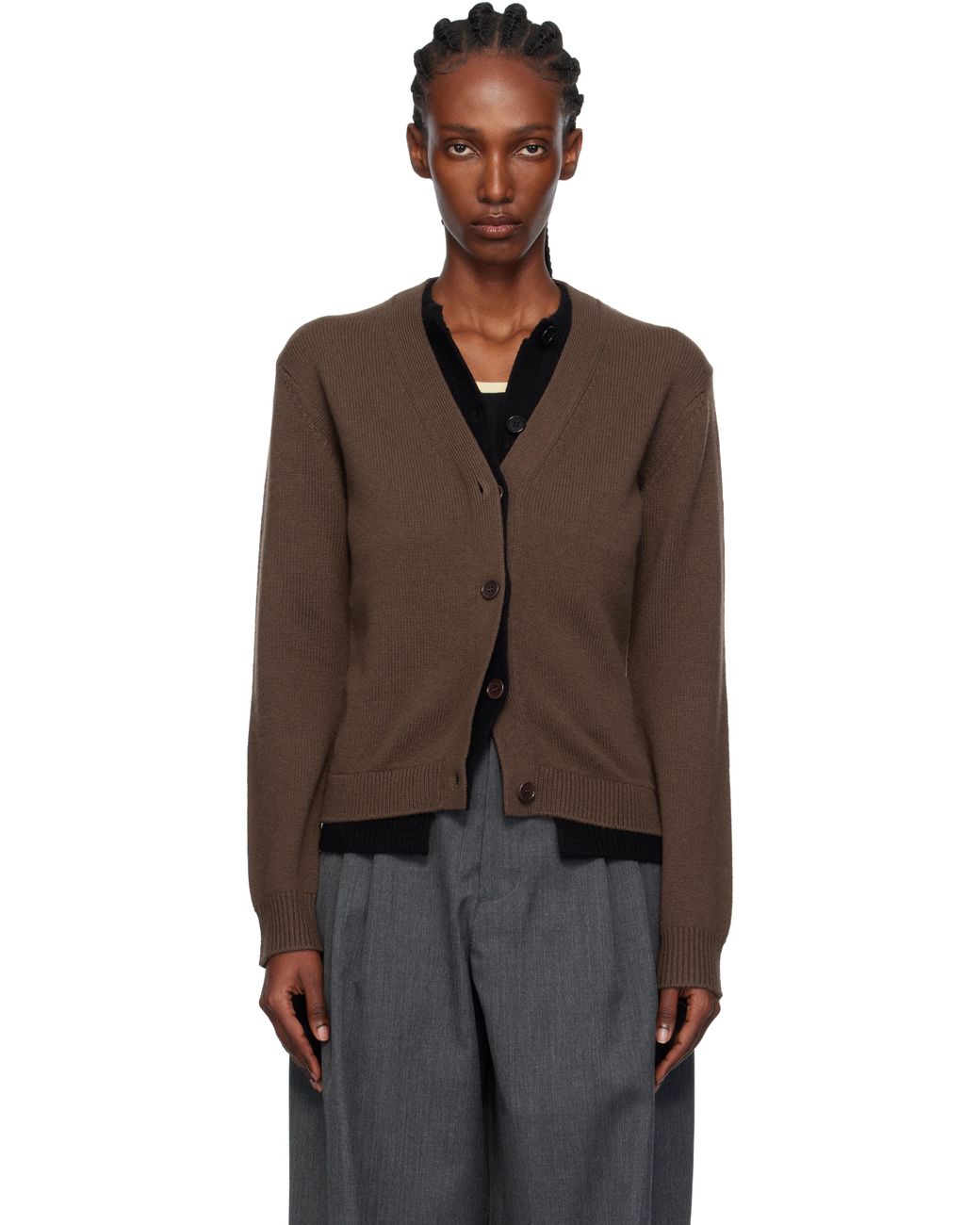 JW Anderson ブラウン コントラスト レイヤード カーディガン ブラック