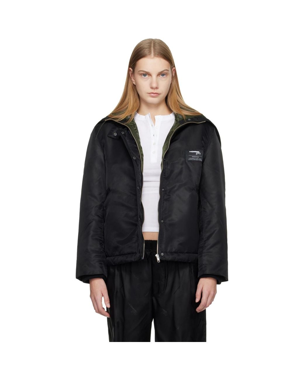 HOMMEGIRLS Black Nylon Bomber Jacket
