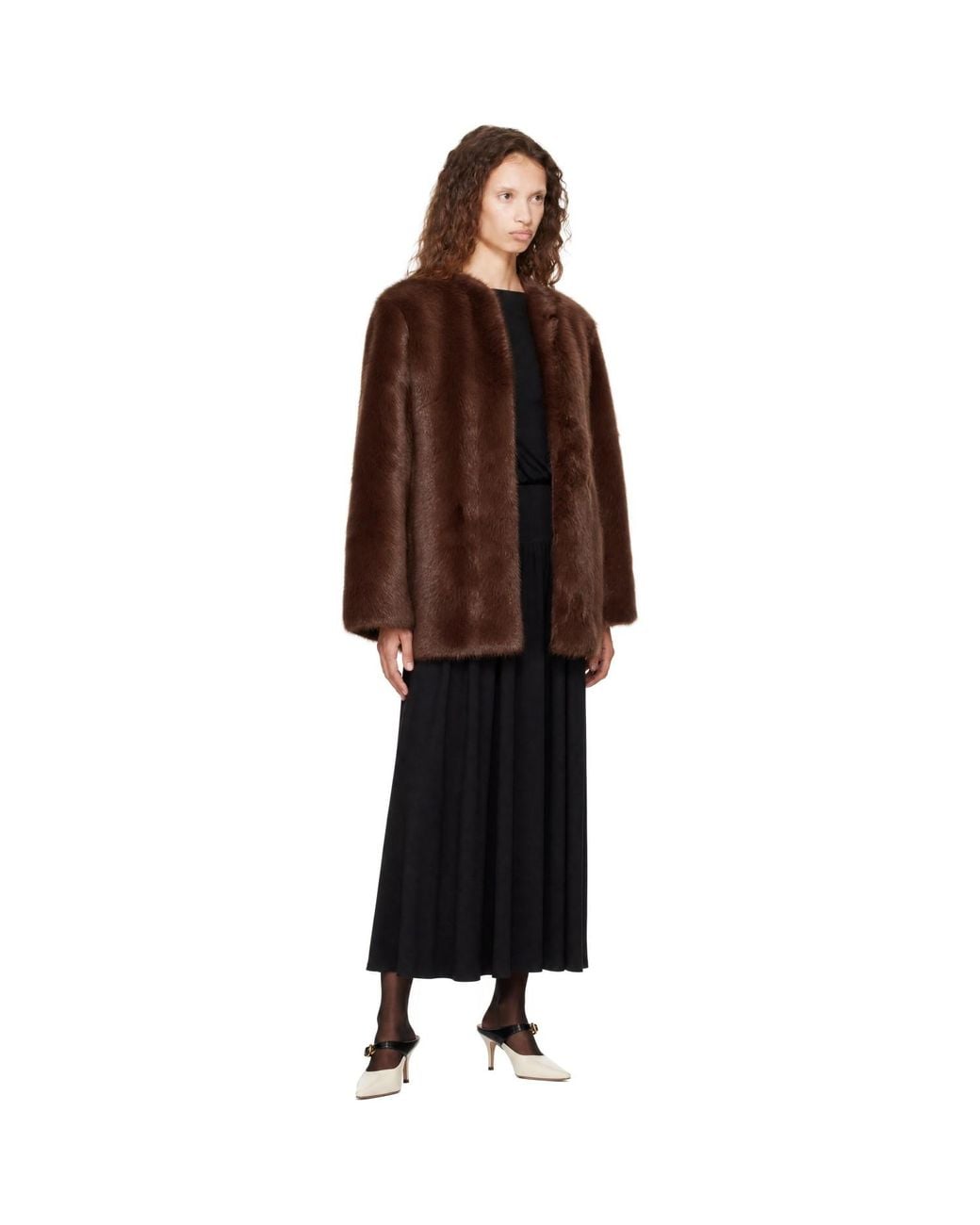 Totême Brown Short Silky Shearling Coat