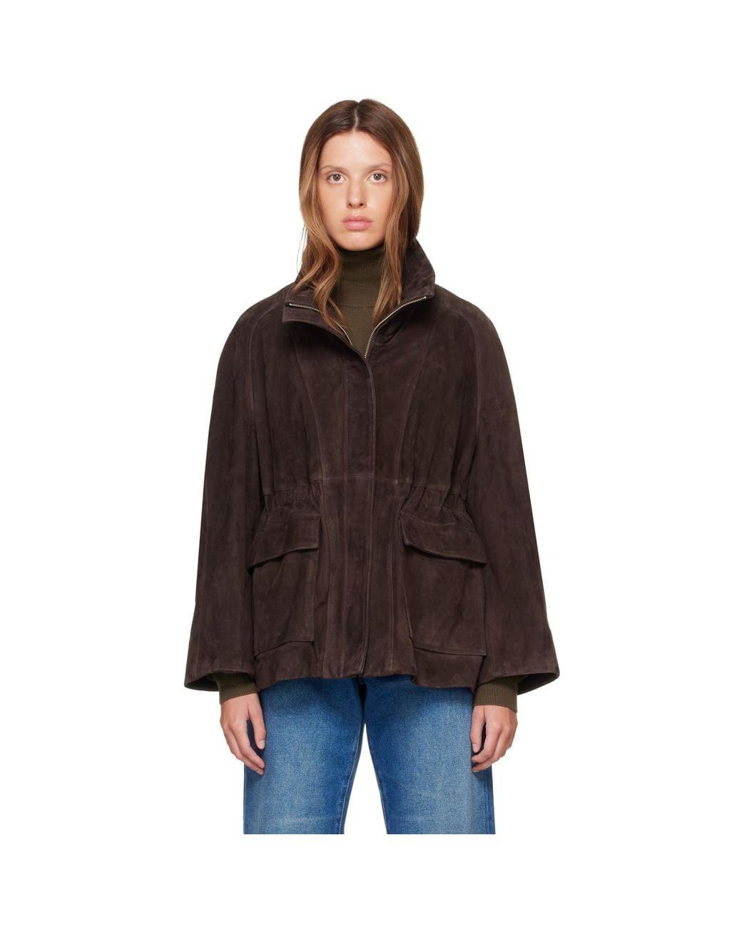 Nour Hammour Brown Quai Funnel Leather Jacket