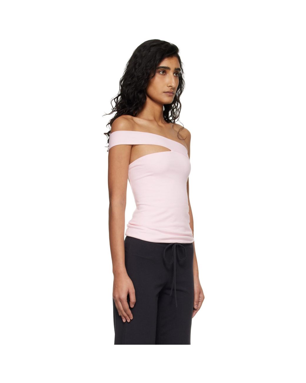 Skims Black Cotton Jersey One Shoulder Top