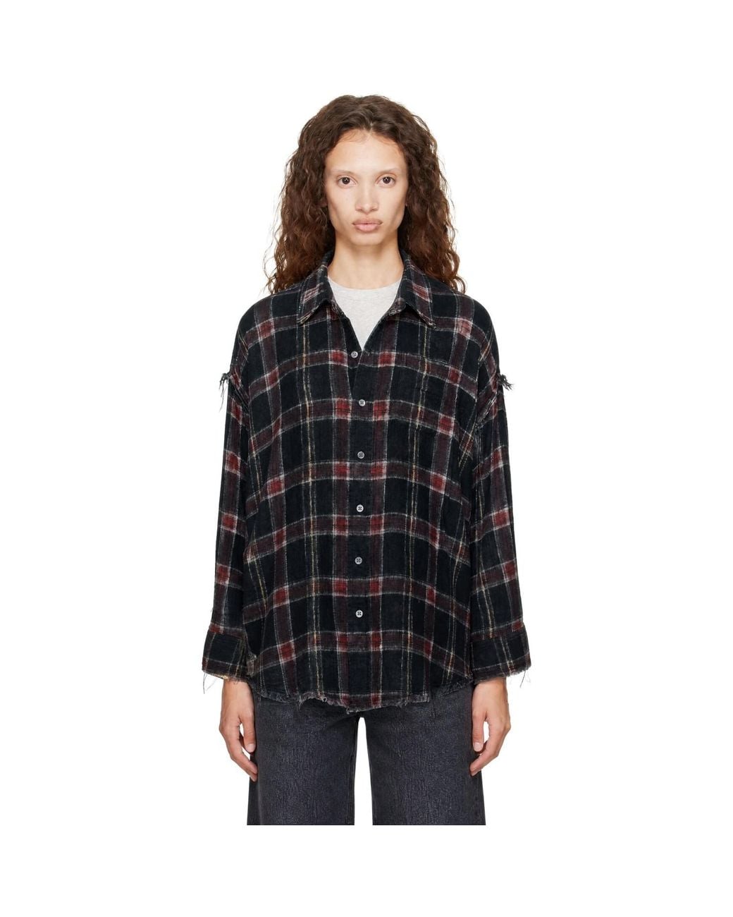 R13 Black Reversible Shredded Seam Drop Neck Shirt