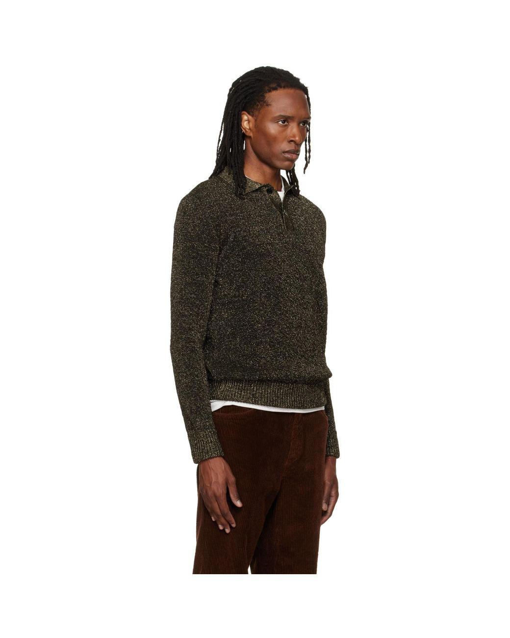 Marni Black Wool Lurex Detailing Polo for men