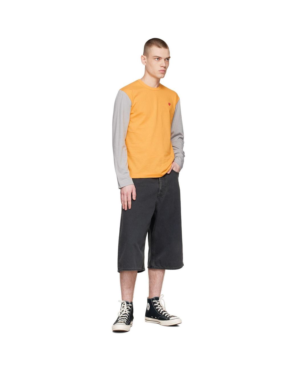COMME DES GARÇONS PLAY Multicolor Comme Des Garçons Play Yellow Cotton Long Sleeve T-shirt for men