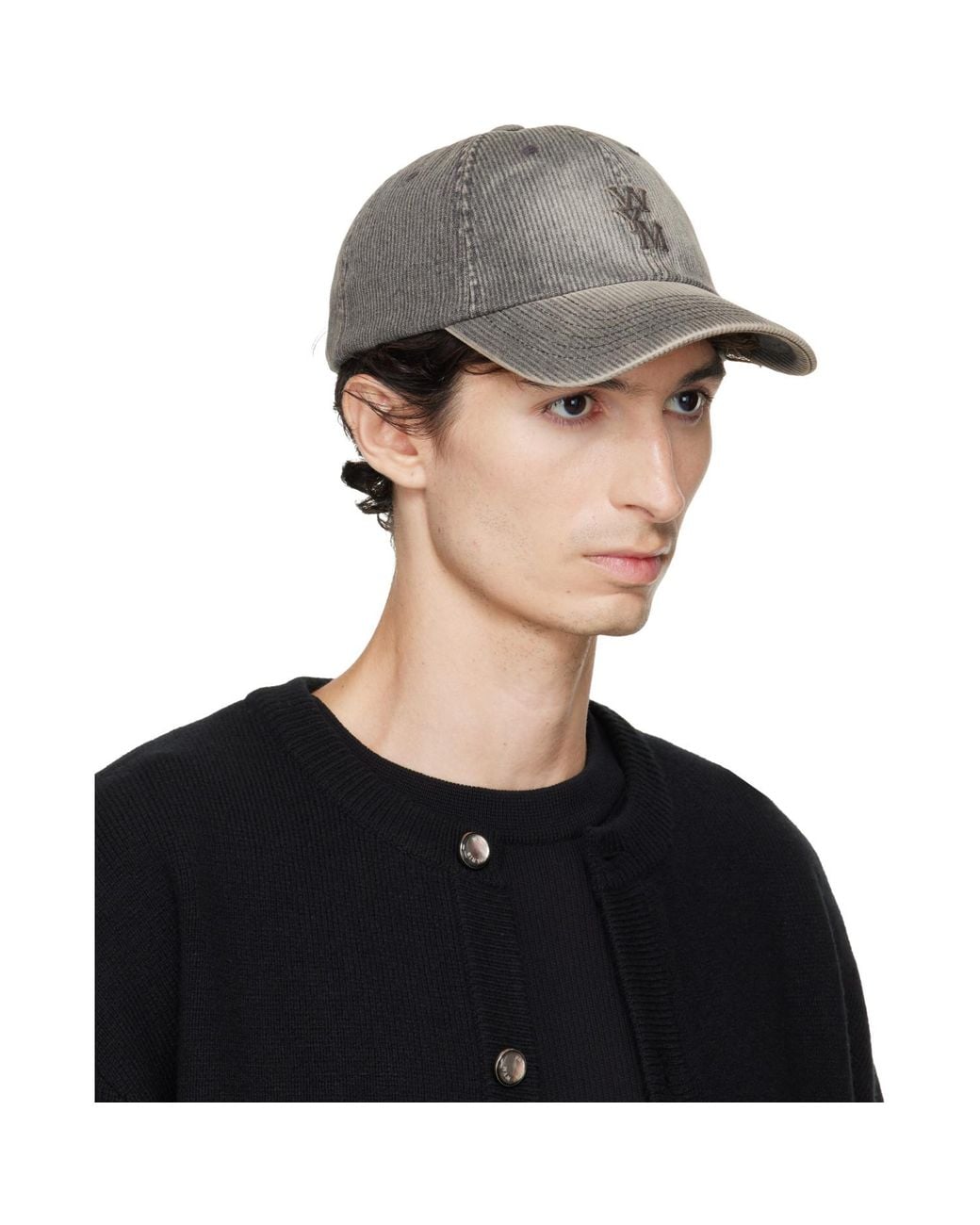 Wooyoungmi Black Ribbed Denim Logo Ball Cap for men
