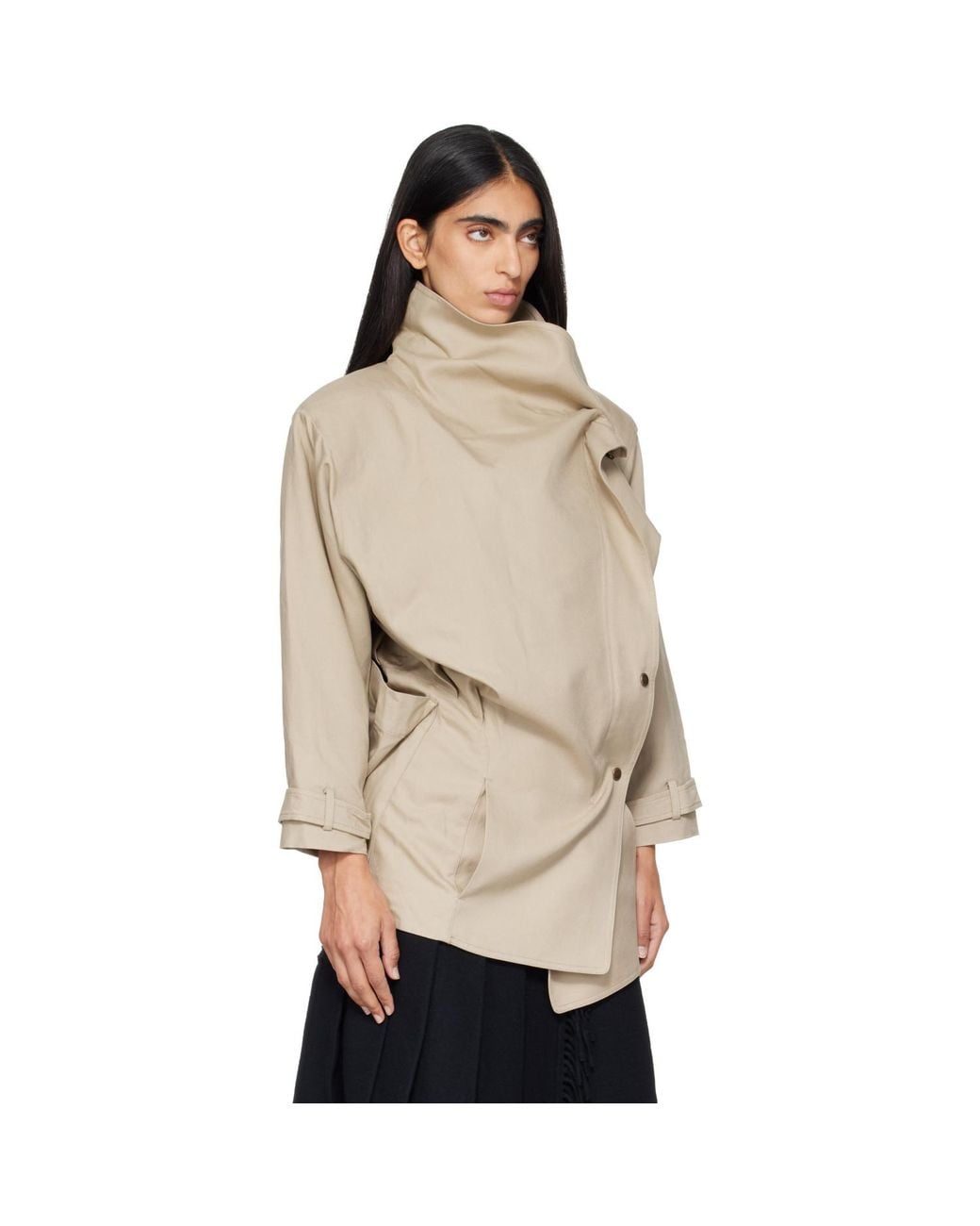 OPEN YY Natural Drop Collar Half Trench Jacket