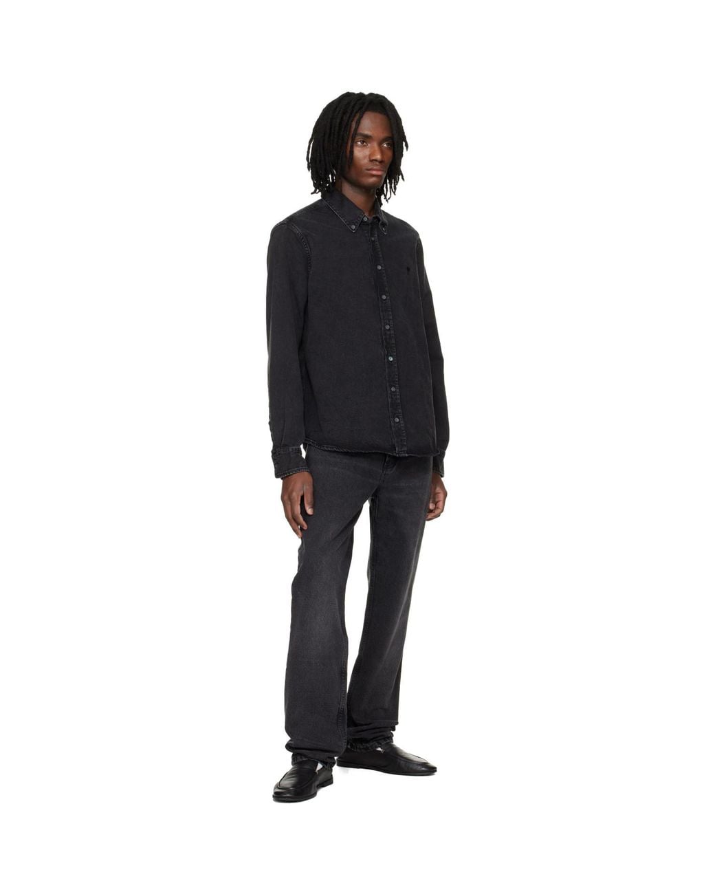 AMI Black Cotton Ami De Coeur Denim Shirt for men