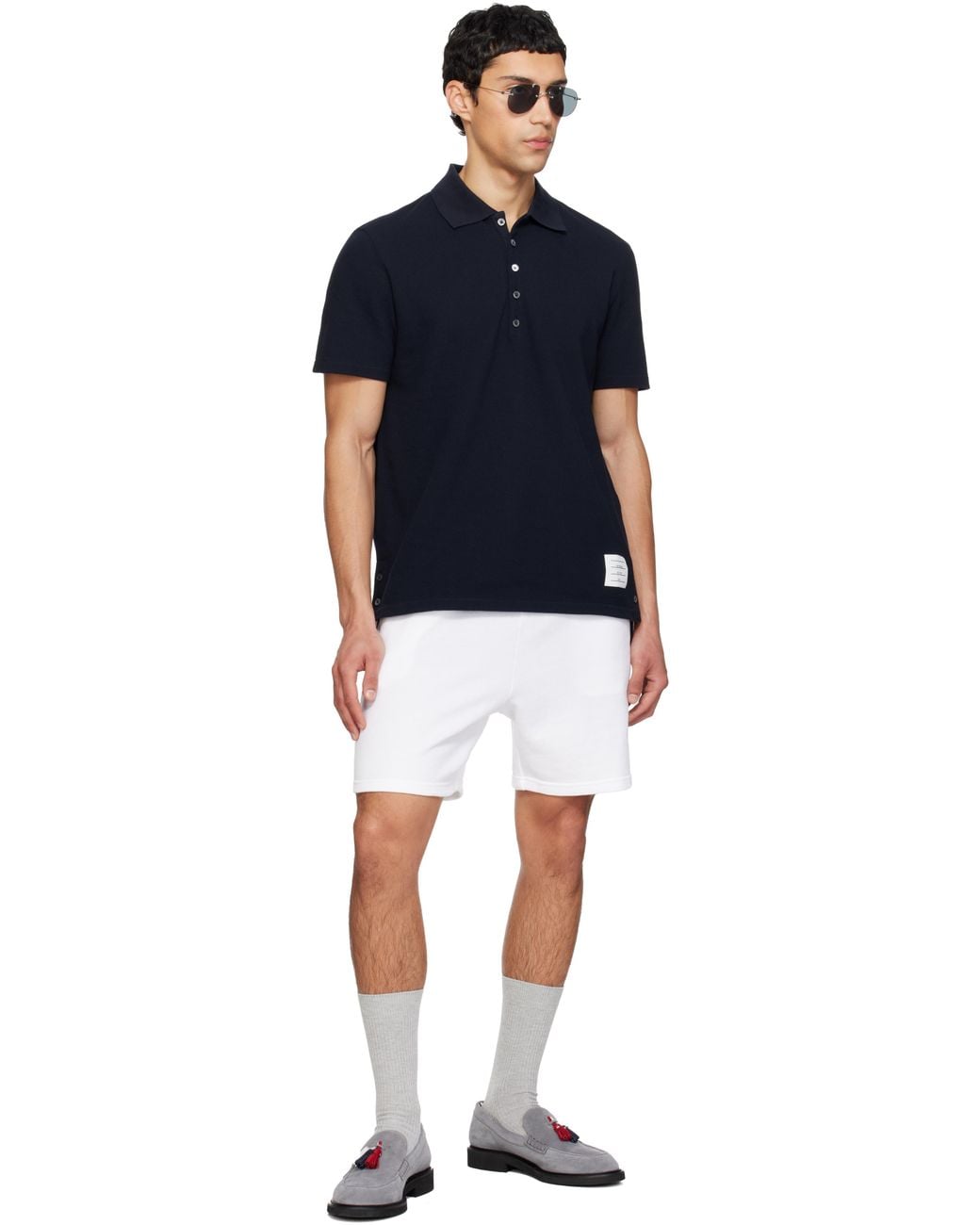 Thom Browne White Pique Loopback Sweat Shorts for men