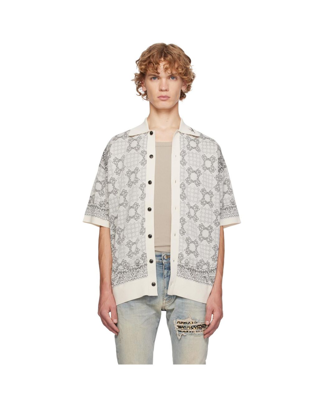 Amiri Gray Ma Quad Check Mesh Knit Shirt for men