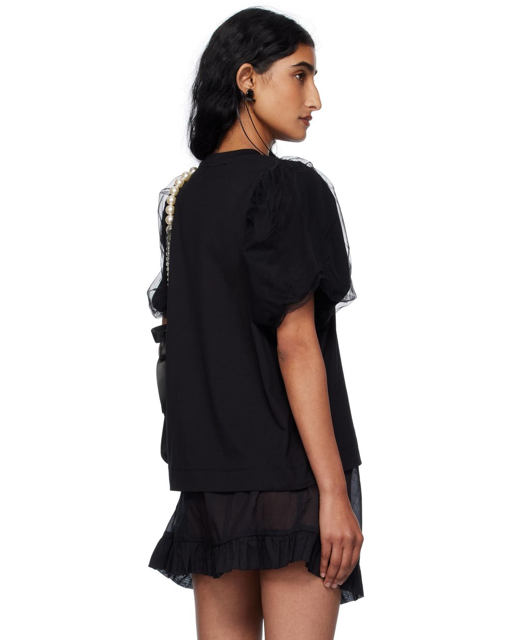 Simone Rocha Black Tulle Overlay Puff Sleeve T-Shirt
