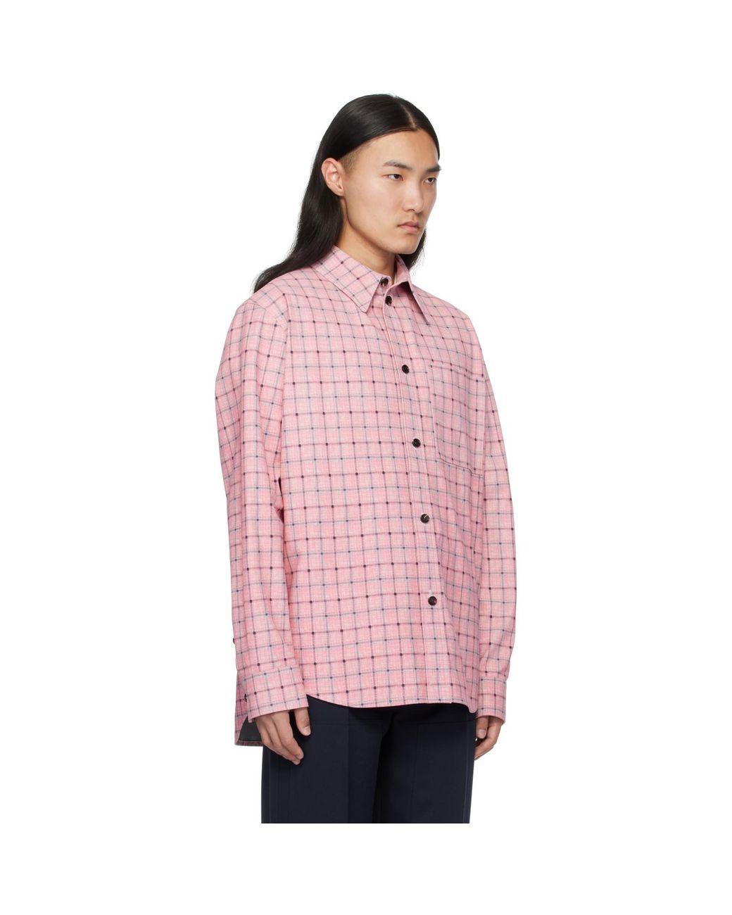Bottega Veneta Pink Check Print Leather Shirt for men