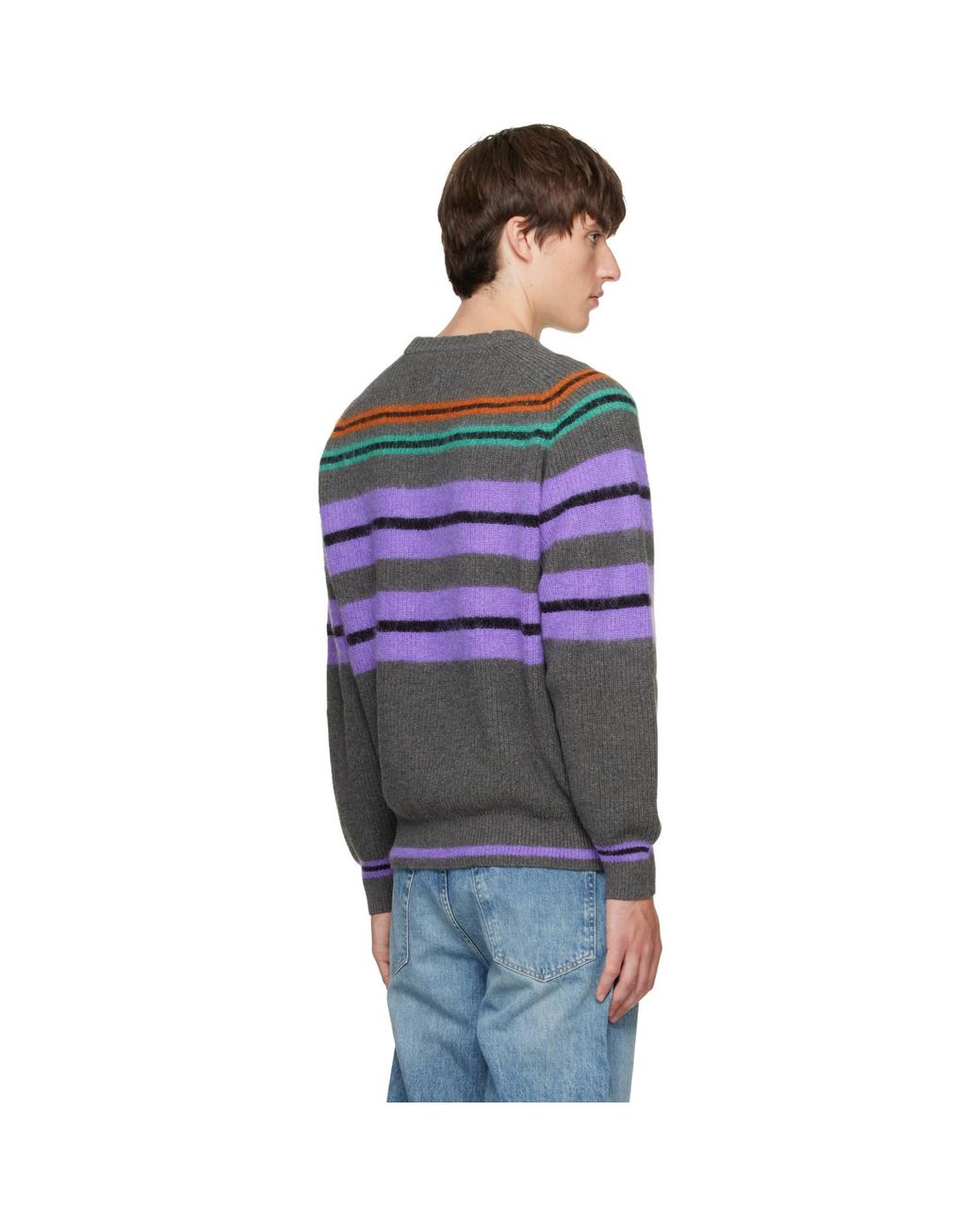 Lanvin Gray Wool & Cashmere Striped Sweater for men
