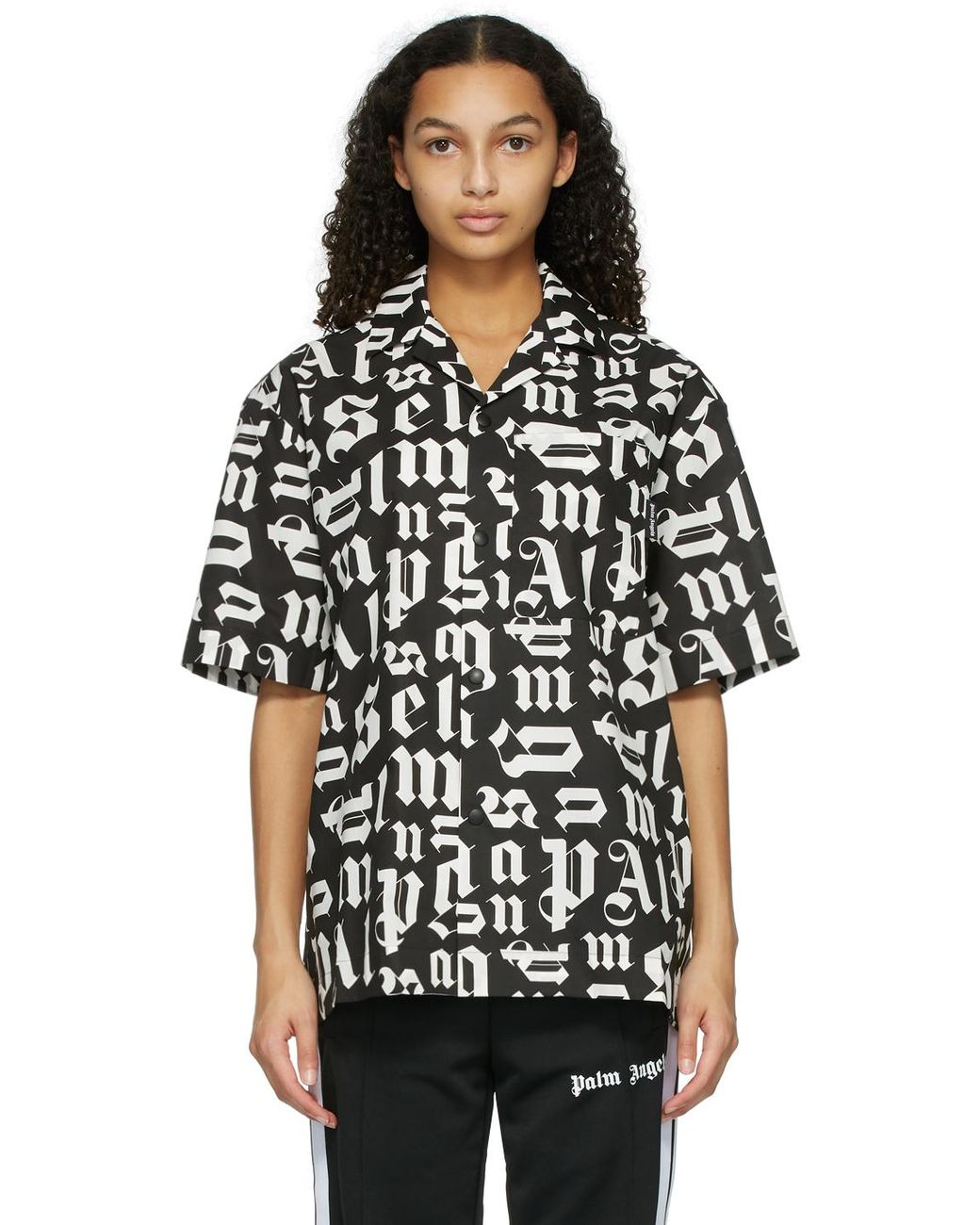 Palm Angels Cotton Black & White Bowling Short Sleeve Shirt | Lyst