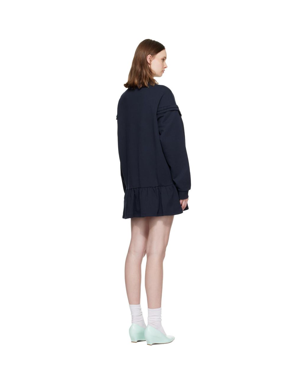 ShuShu/Tong Black Raw-Edge Wave Collar Tuck Detail Sweatshirt Minidress
