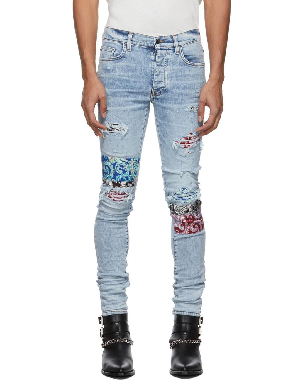 Amiri Blue Pajama Art Patch Jeans for Men Lyst