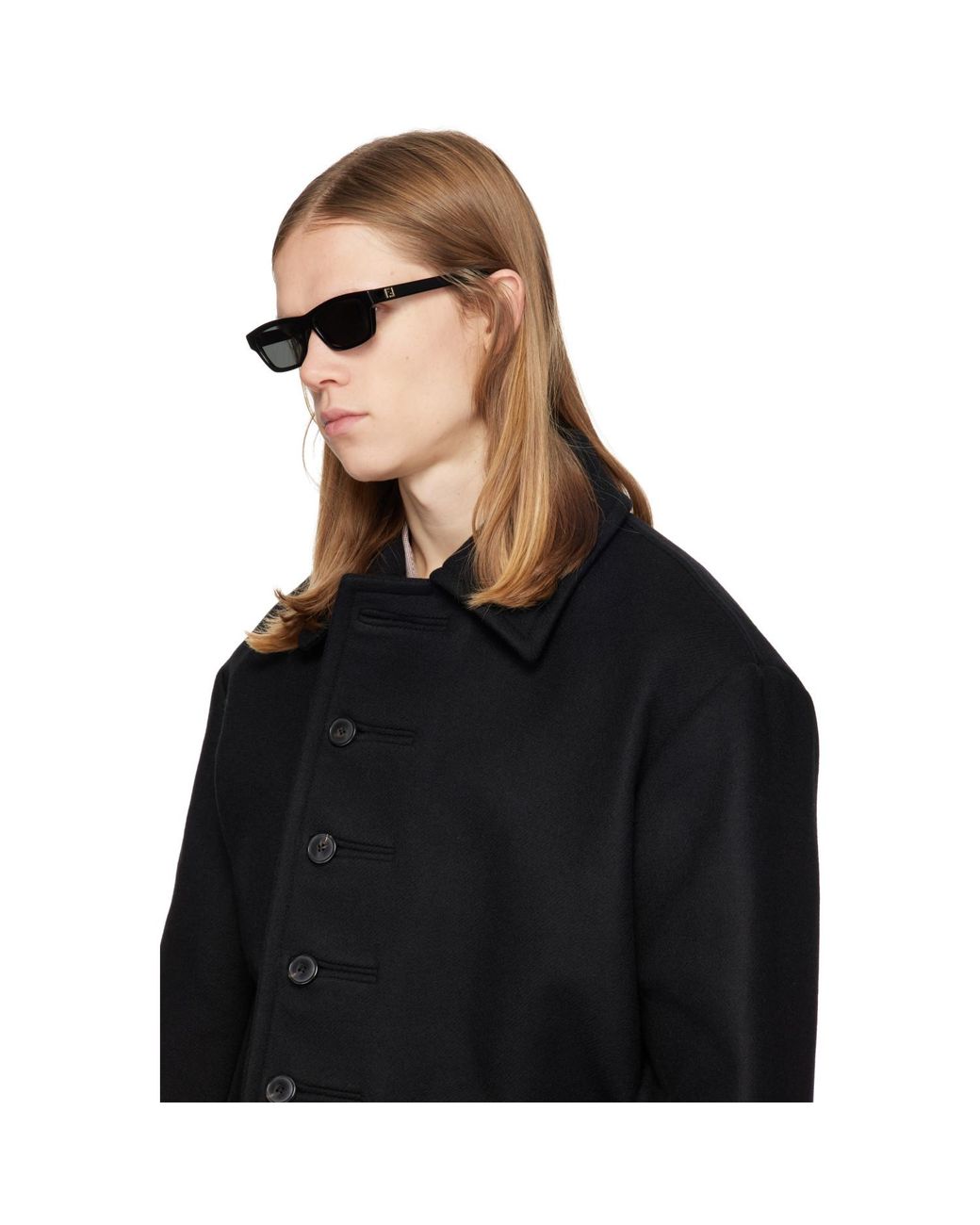 Fendi Gray 'Ff' Squared Sunglasses for men