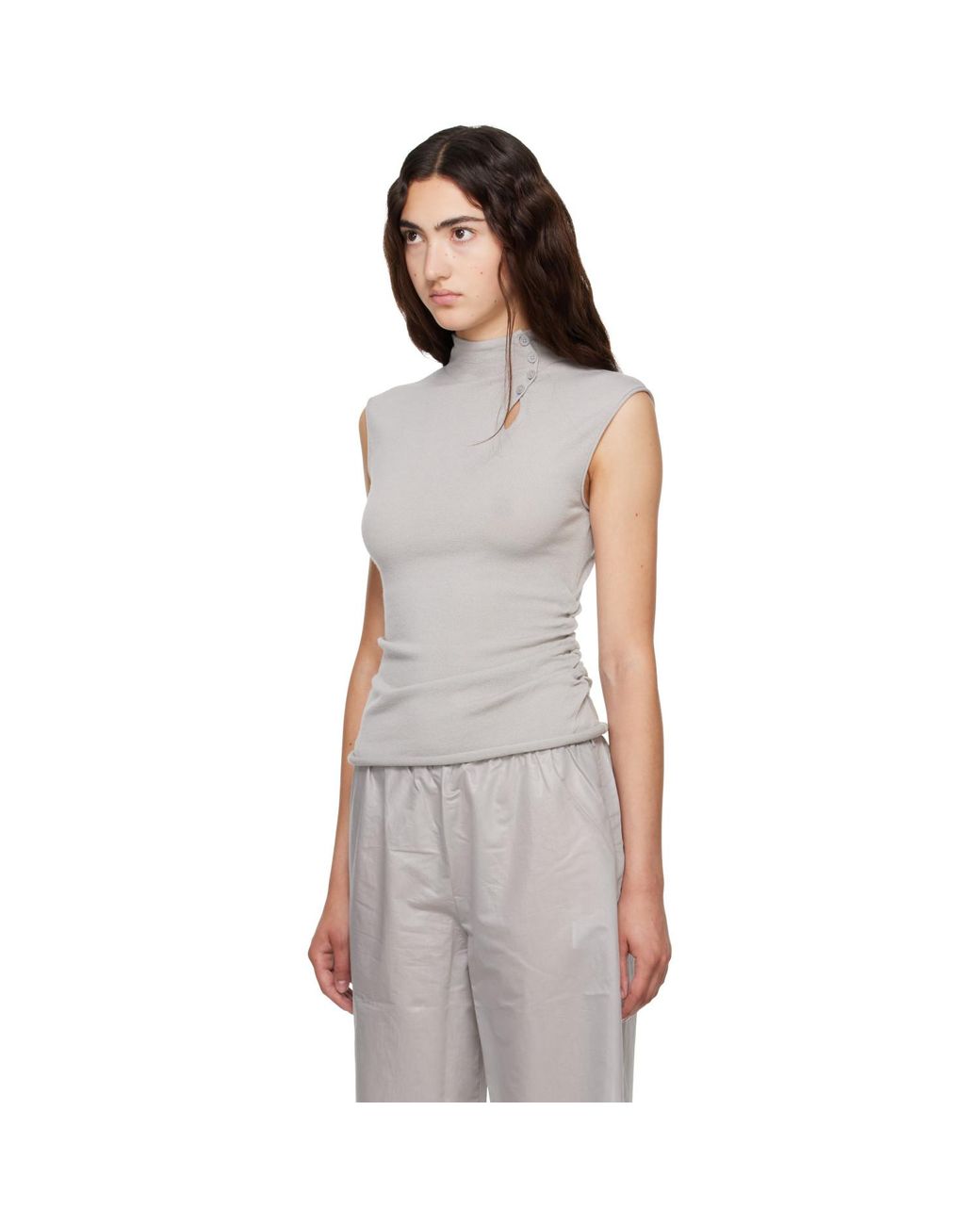 Helmut Lang Gray Button Turtleneck Tank Top
