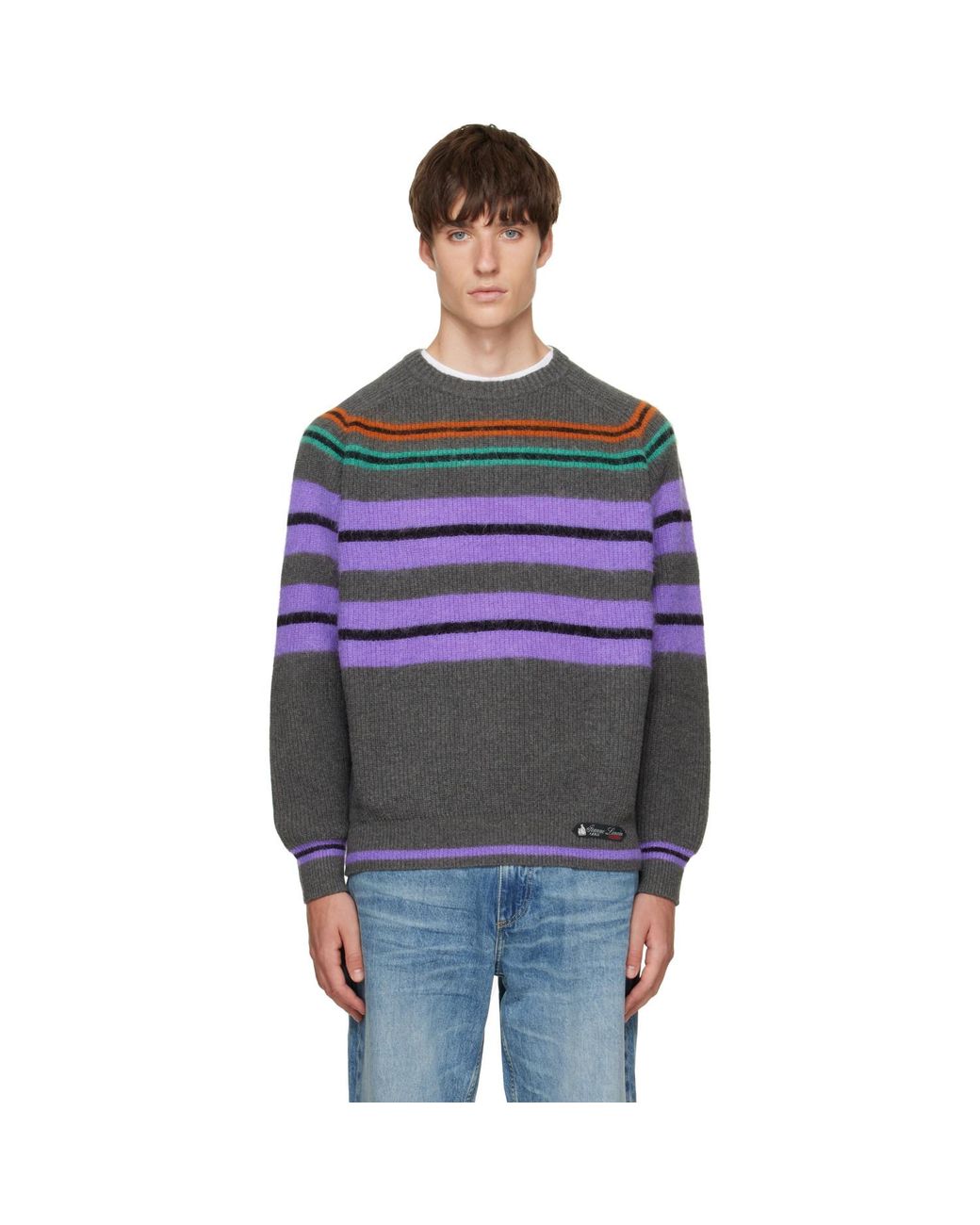 Lanvin Gray Wool & Cashmere Striped Sweater for men