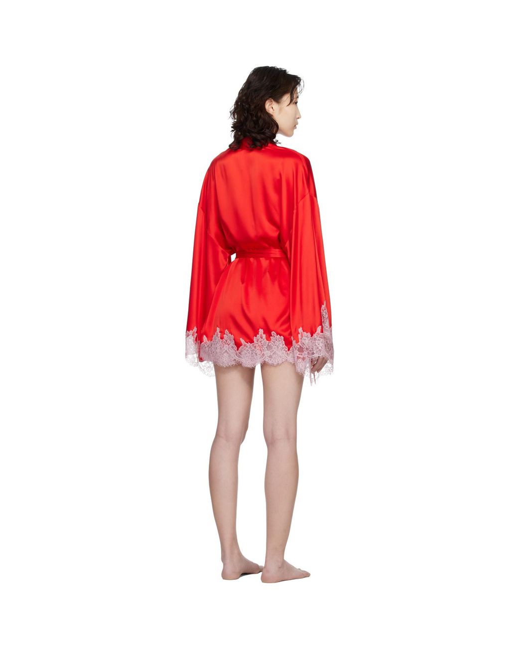 Skims Red Silk Lace Robe