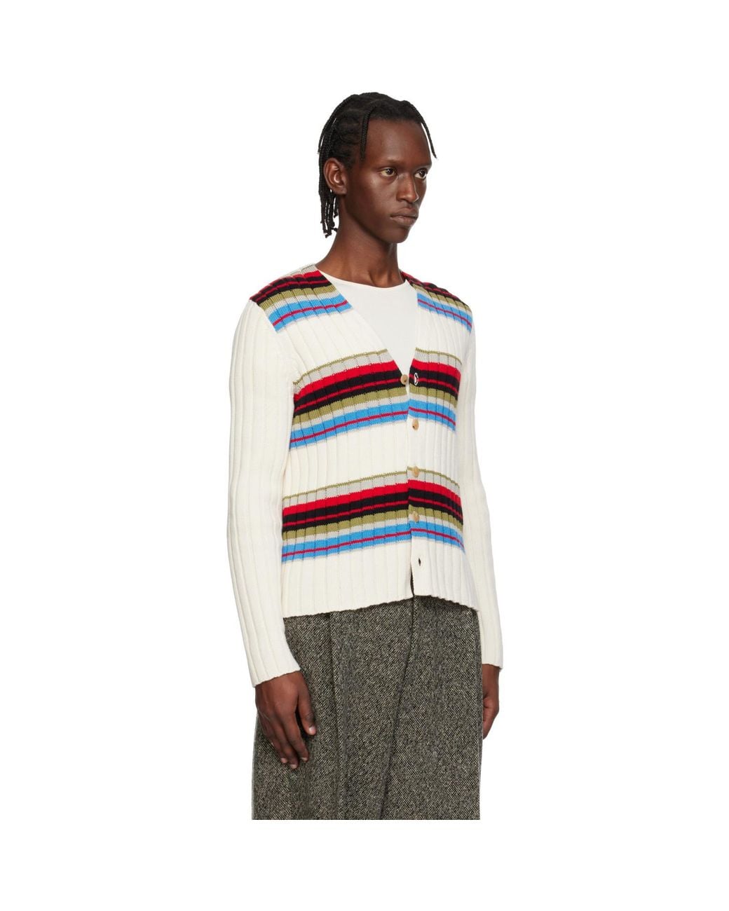 Dries Van Noten Black Off- Striped Cardigan for men