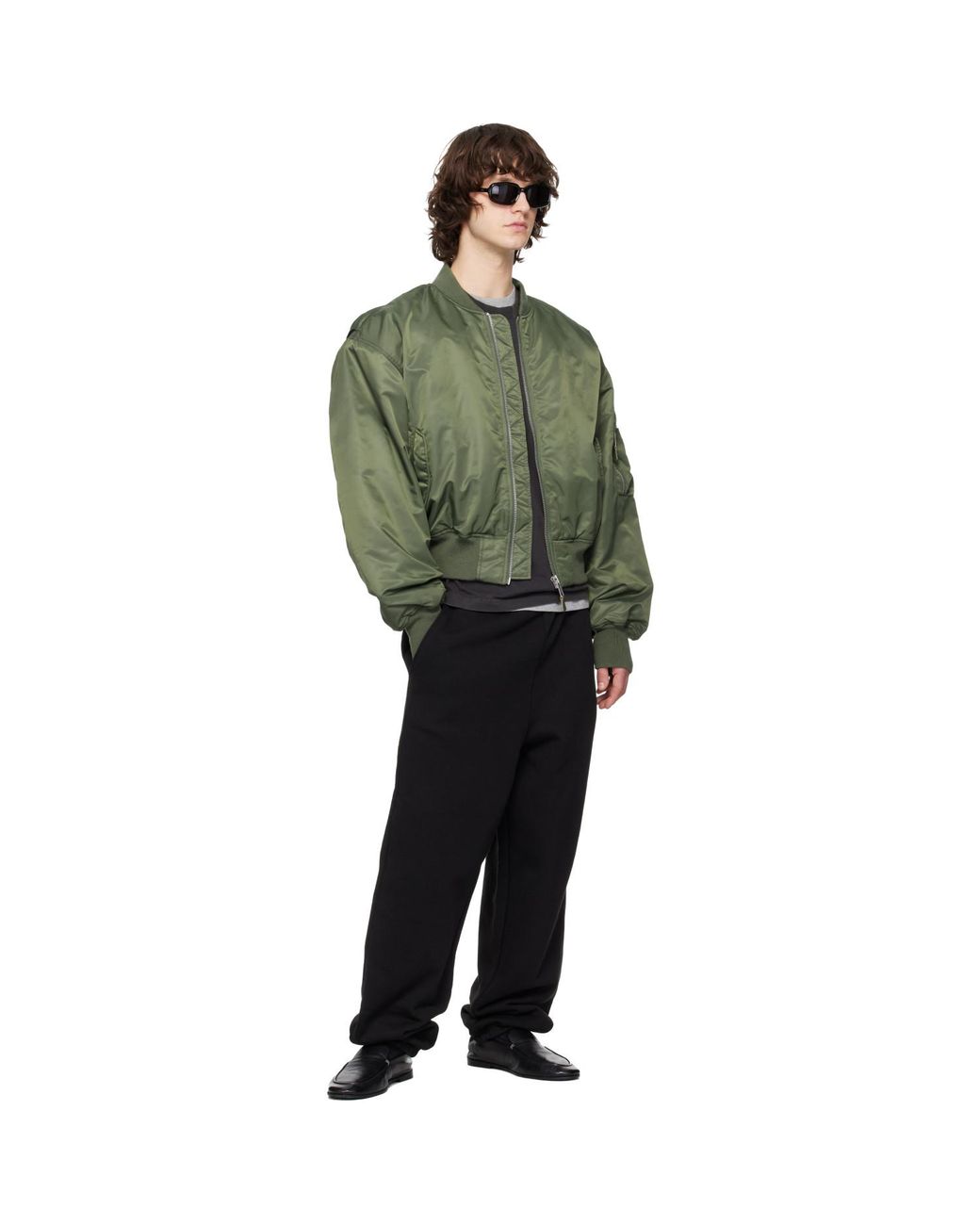 Entire studios Green Khaki Cropped Broad Bomber Jacket for men