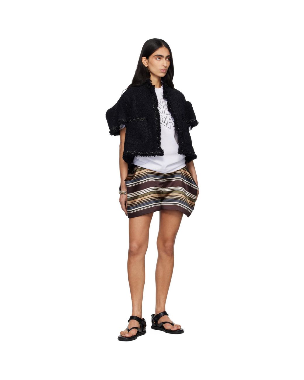 Sacai Black Horizontal Stripe Shorts