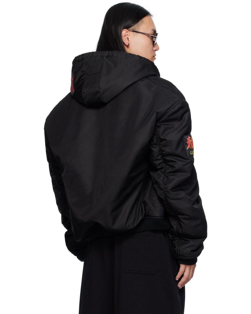 Lu'u Dan Black Patch Bomber Jacket for men