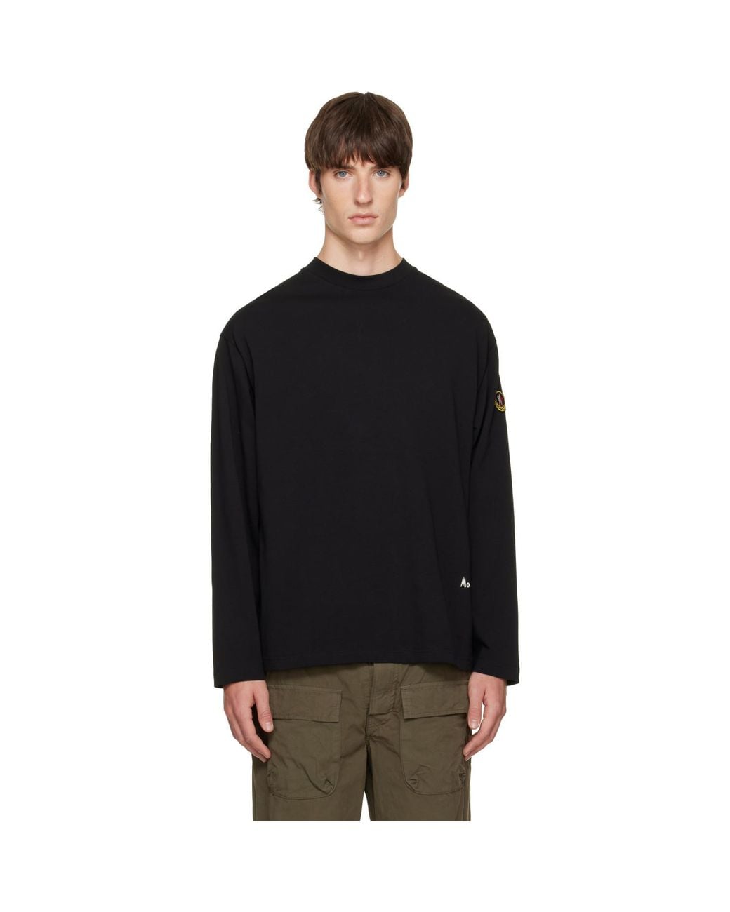 Moncler Black Re-Icon Cotton Jersey Long Sleeve T-Shirt for men