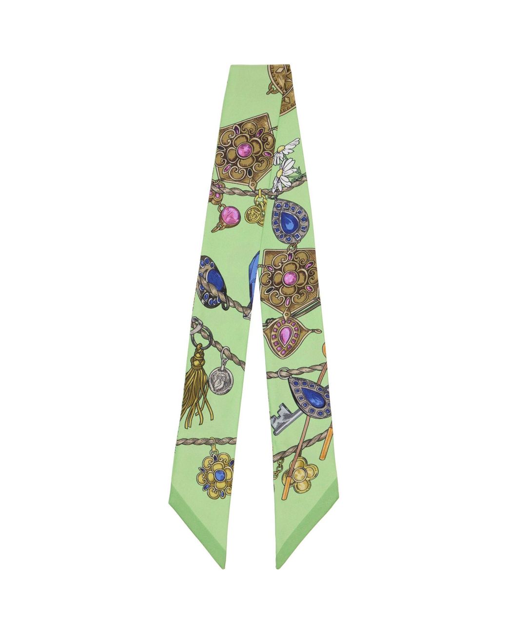 Versace Green Printed Silk Twill Ribbon Scarf
