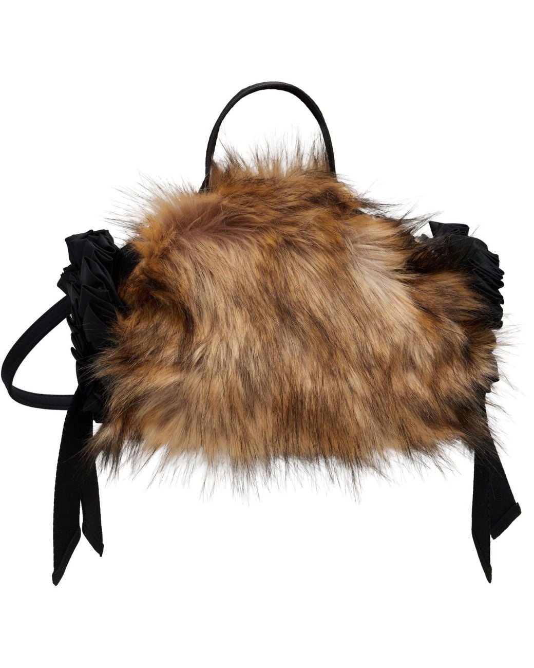 Simone Rocha Brown Embellished Mini Faux Fur Double Ribbon Rosette Tote