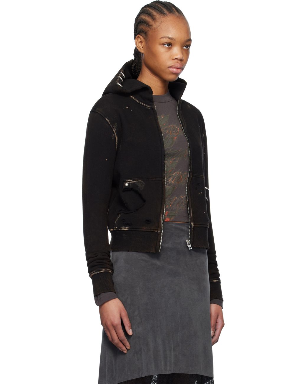 we11done Pierced Zip-Up Hoodie in Black | Lyst