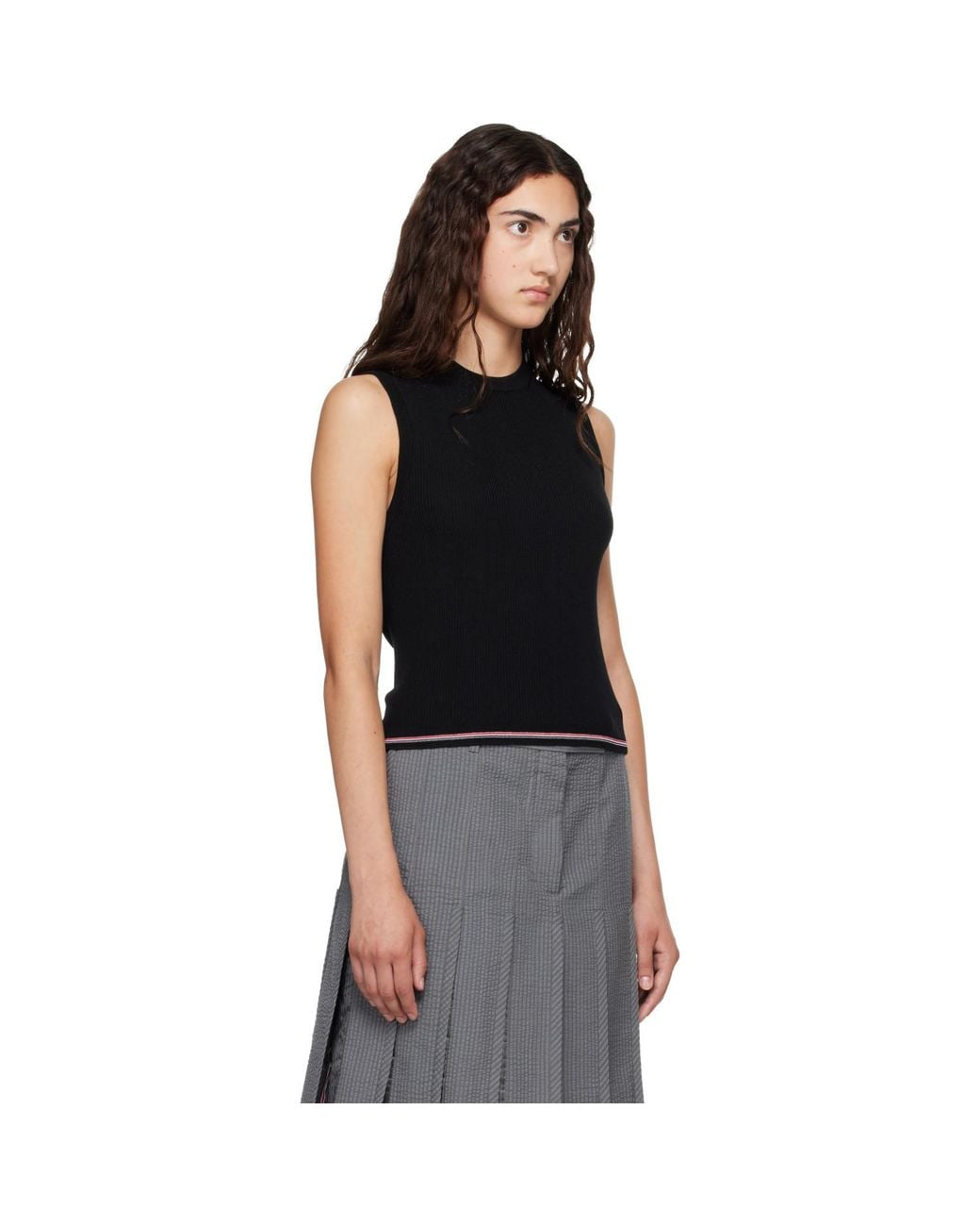 Thom Browne Black Merino Wool Rwb Stripe Tank Top